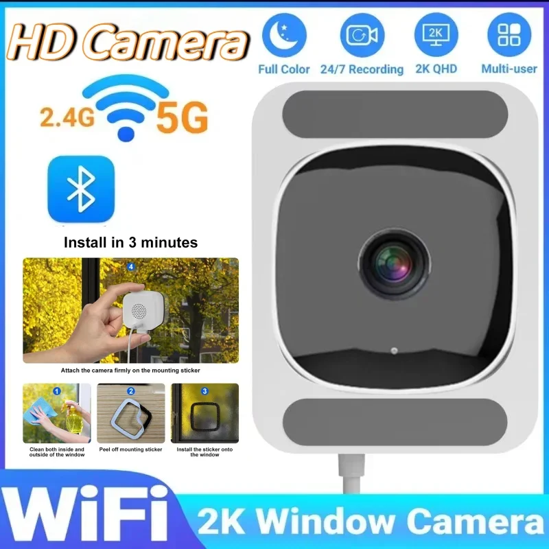 2.4/5GHz WiFi Window Camera 3MP Full Color Night Vision Indoor Security Mini Camera Replaces Outdoor Through Glass Window New
