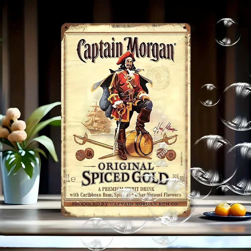 CAPTAIN COLLECTIONS 1 pieza de letrero de metal vintage - Etiqueta de hojalata retro de la marca Captain Morgan Rum - Decoración hilarante para bares, pubs, clubes
