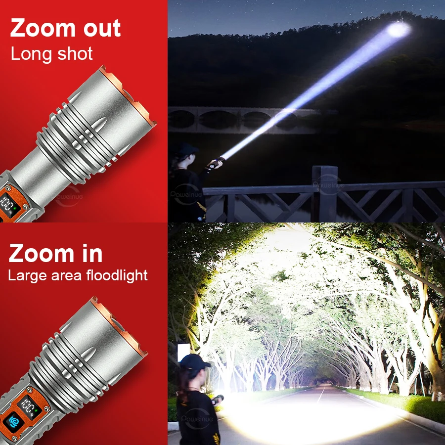 Newest Rechargeable LED Flashlight Portable Powerful Torch Light Long Shot 1500M High Power Flashlight Zoomable Tactical Lantern