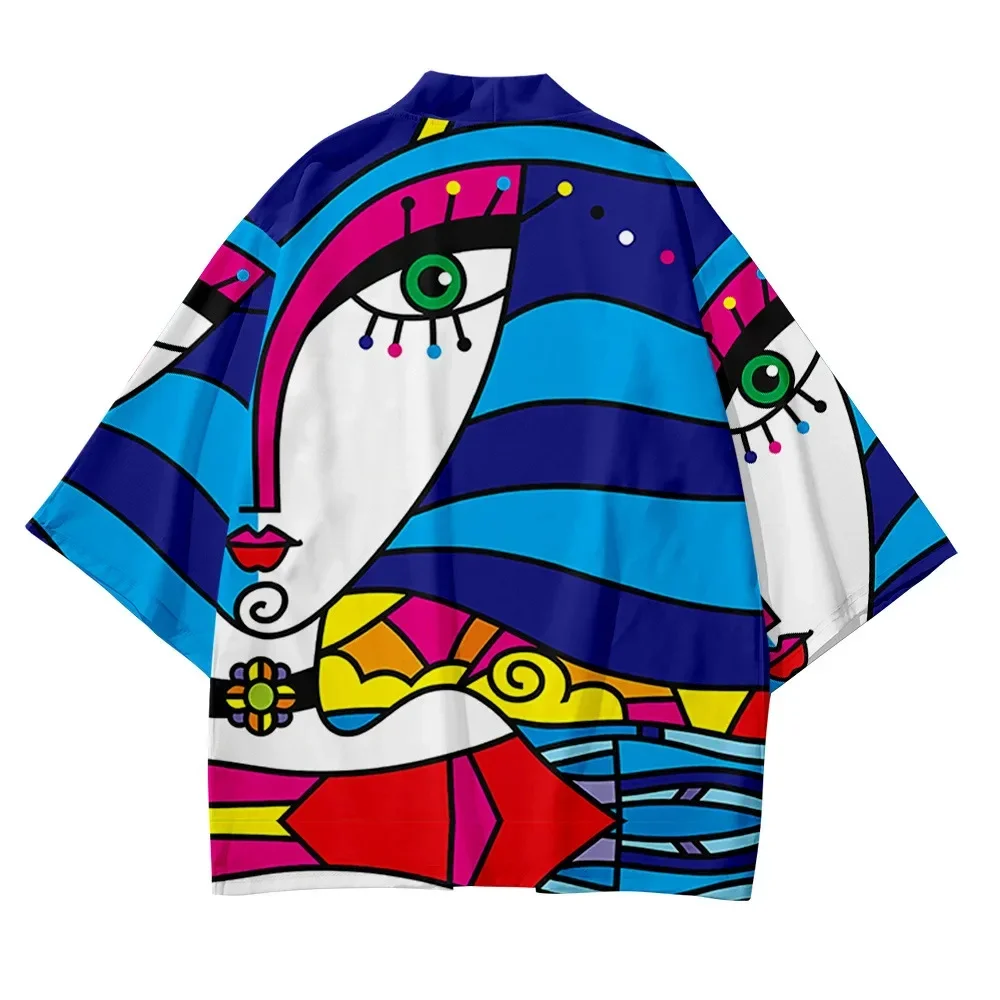 الرجال والنساء كيمونو ياباني عناصر الفن التقليدي عارضة فضفاضة رقيقة معطف كيمونو الآسيوية سترة