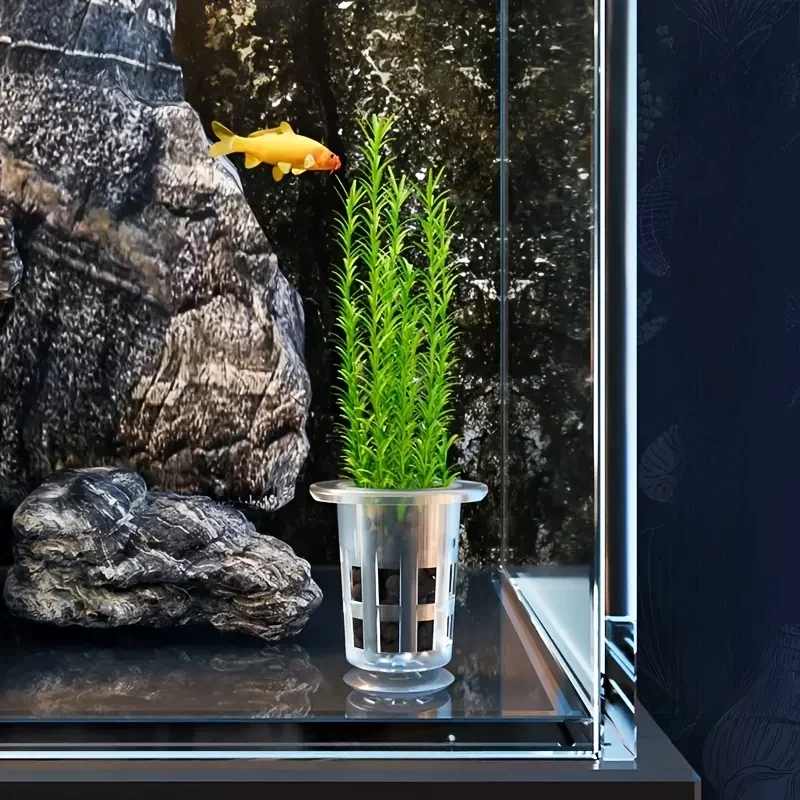 5 Stück transparente Kunststoff-Pflanzbecher für Aquarien mit Saugfuß – Wassergras-Pflanzgefäße zur Dekoration von Süßwasser-Aquarien – Detail 7