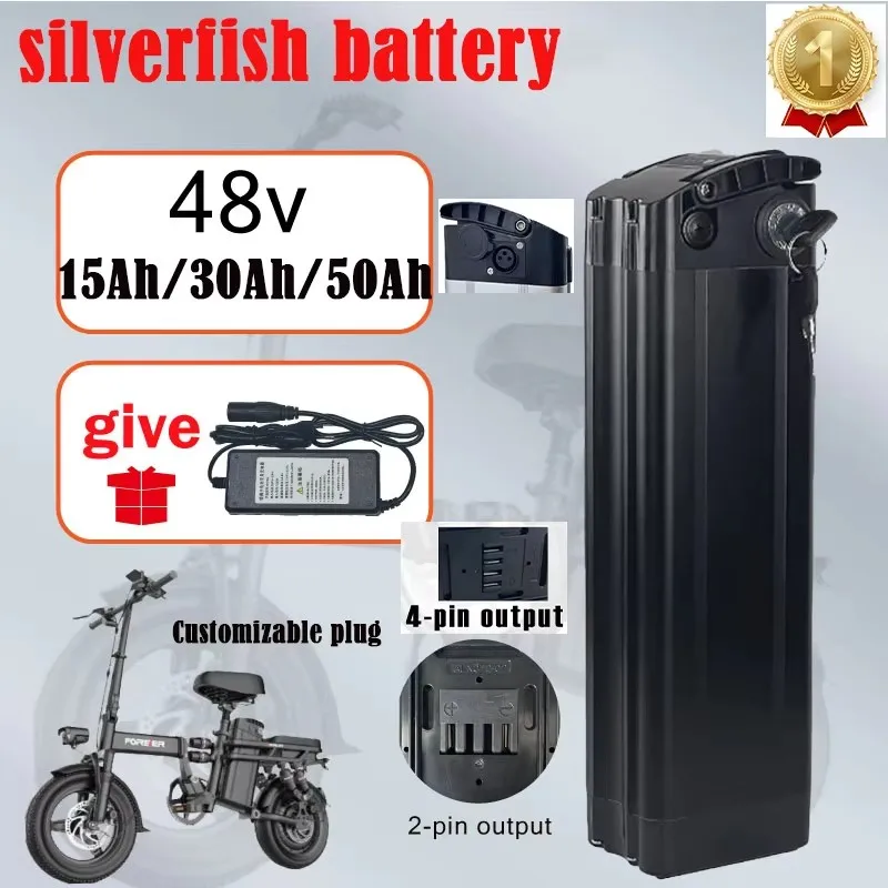 100% High quality 48V 15Ah 30Ah 50Ah lithium battery pack Silverfish battery 1000W lithium-ion battery electric bicycle 48V