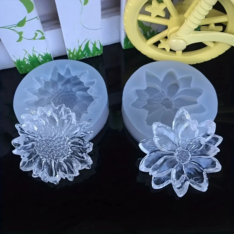 2PCS 3D Sunflower Candle Mold Silicone Soap Gypsum Aromatherapy DIY Baking Tools Plaster Home Decor Clay Resin Art Crafts