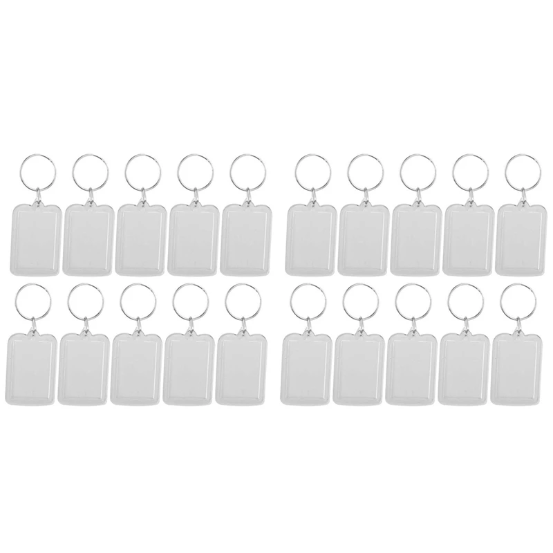 

Lot Of 20Pcs Keyring DIY Detachable White Rectangle Photo Frame Keyring 3.3X5cm