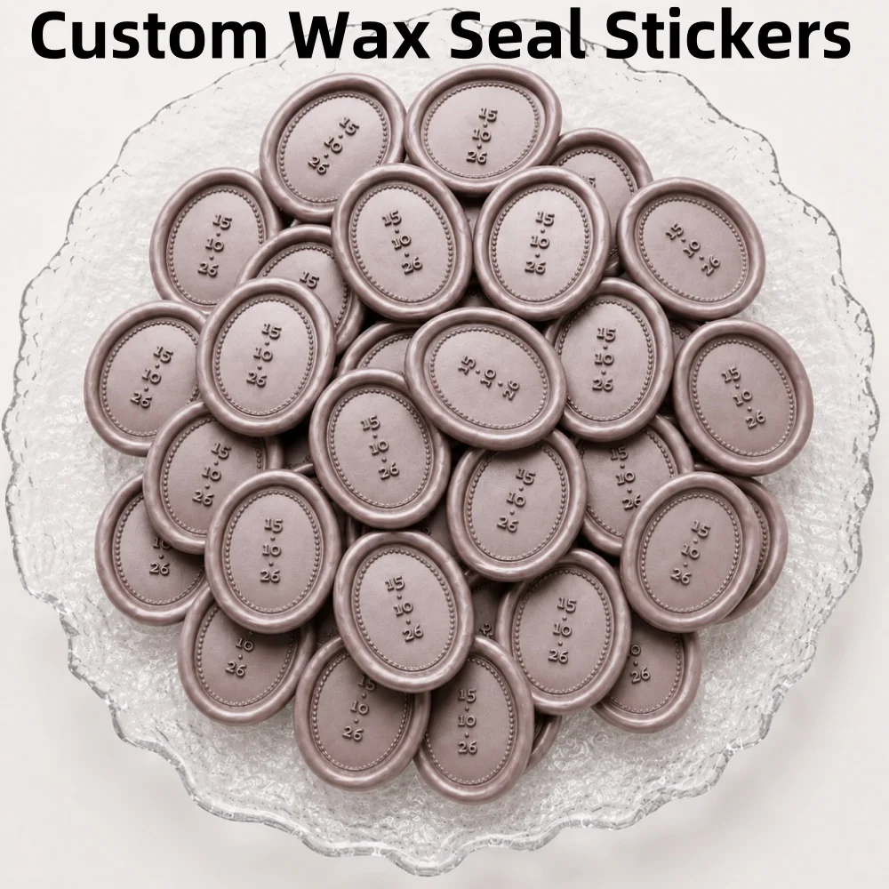 200pcs Personalized Oval Wax Seal Stickers, 2.5x3cm Self-Adhesive Backing Wedding Monogram Custom Wax Seal Stickers, Wedding