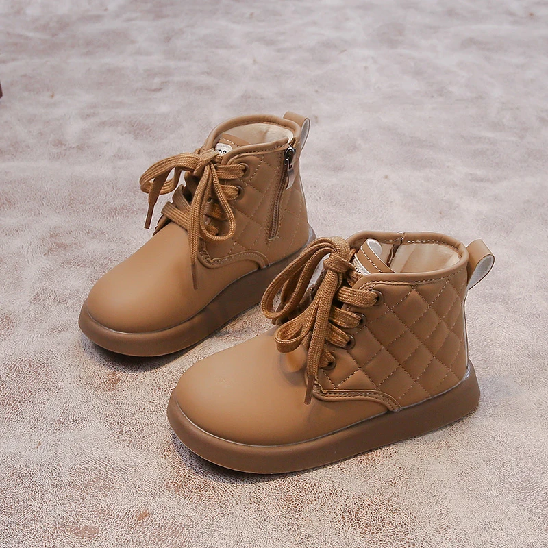 

Kids Leather Boots Korean Style Children Ankle Boots Versatile Round Toe 2025 Winter New Boys Girls Short Boots with Side Zipper