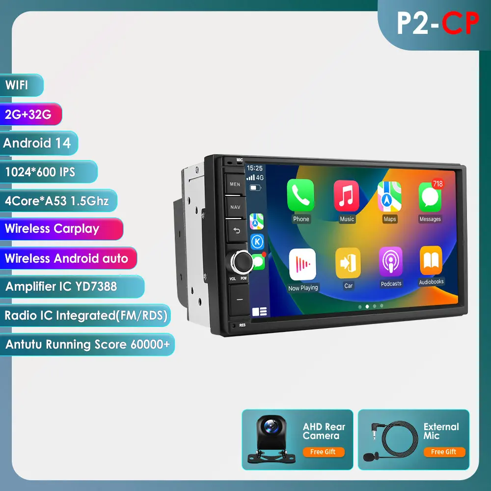 8G + 128G 7Inch Autoradio Carplay 2 Din Android Auto Autoradio Gps Voor Universele Stereo Multimedia Speler Navigatie Head Unit Rds