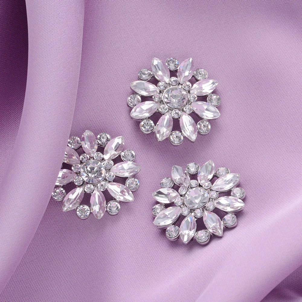 4pcs 19/24/29mm Sparkling Rhinestone Crystal Flower Buttons For Clothes Sweater Fashion Sewing Supplies Garment DIY Accessories