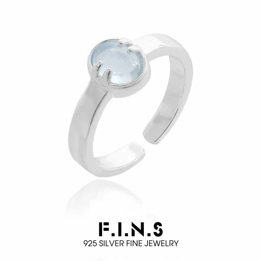 

F.I.N.S Original Design S925 Sterling Silver Opening Ring Natural Aquamarine Stone Adjustable Index Mid Finger Fine Jewelry
