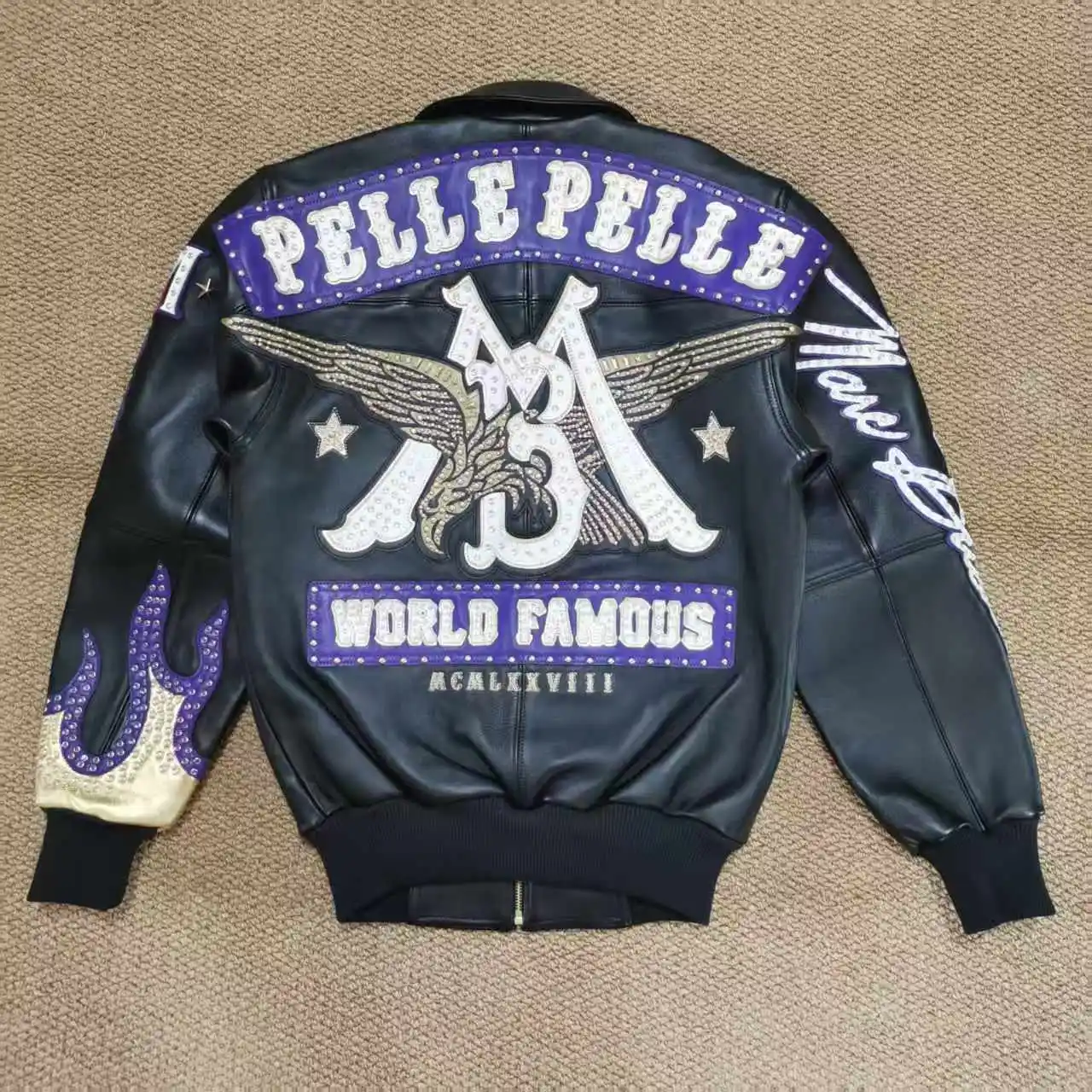 

2025 new men's European imported sheepskin jacket diamond crafted triple leather embroidery fashion casual US size clothing coat