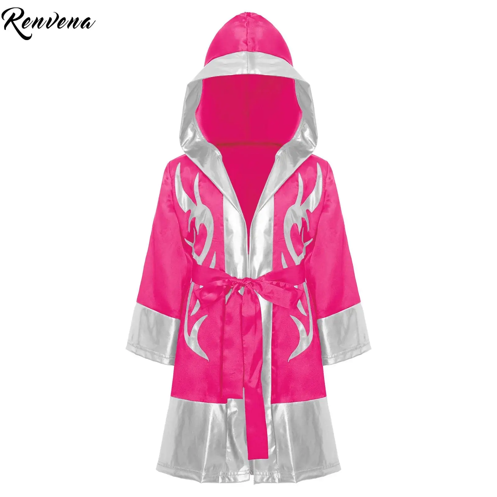 

Детская боксерская форма для мальчиков, халат для косплея на Хэллоуин с металлическим цветным блоком, с капюшоном и поясом, карнавальное праздничное платье