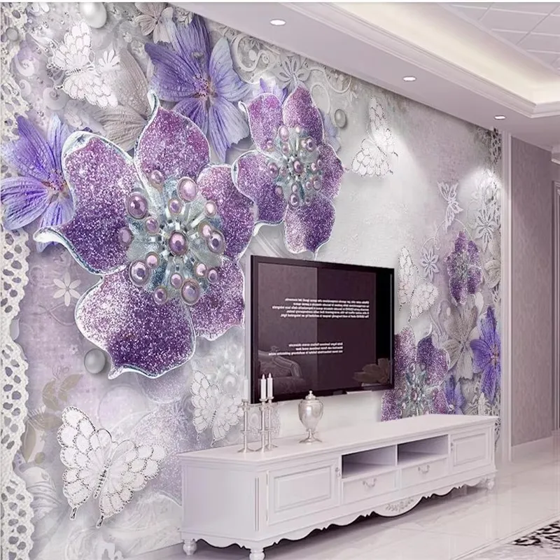 Customized Wallpaper 3D Noble and Gorgeous Purple Flowers Luxury Living Room Bedroom TV Background Wall Decoration Painting