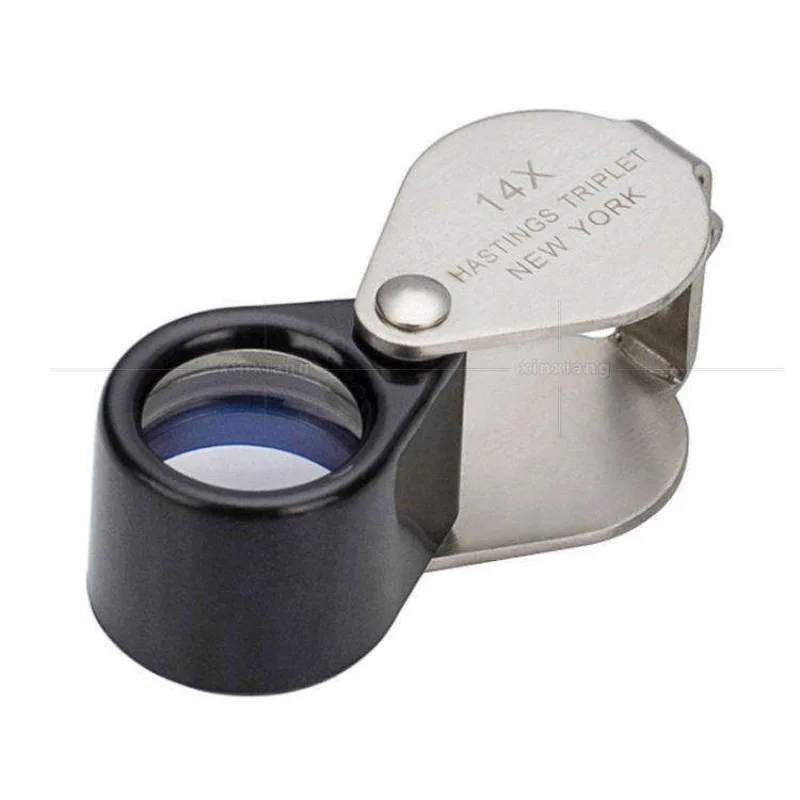 Lupa de alta magnificación 14X de 12mm, de metal plegable, calidad de exportación, para evaluación de diamantes, jade y antigüedades, con funda de cinturón