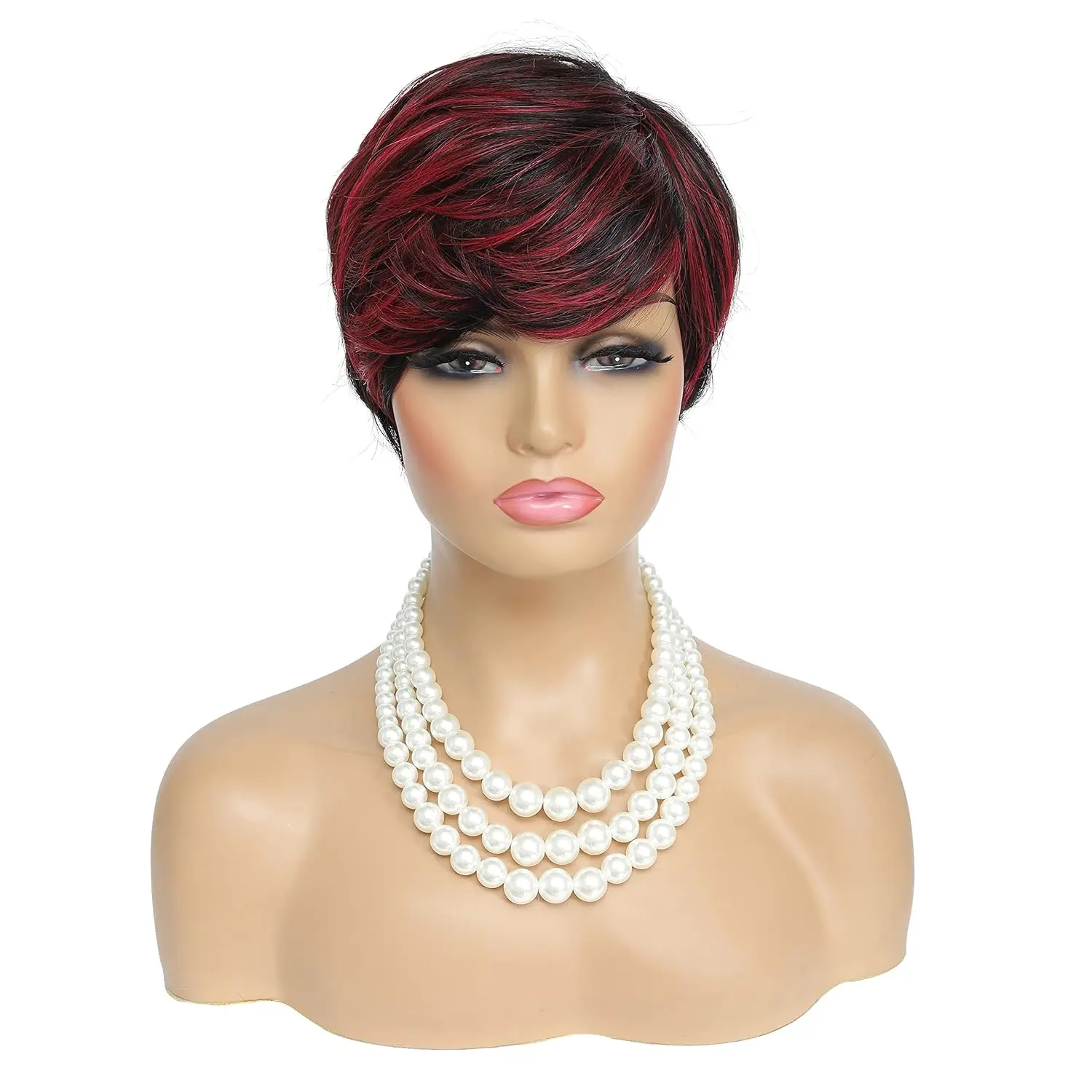 Pixie Cut Wig for Black Women Short Cut Wig Black Mixed With Red Curly Wigs Natural Black Mixed Red Pixie Cut Wig Synthetic Shor