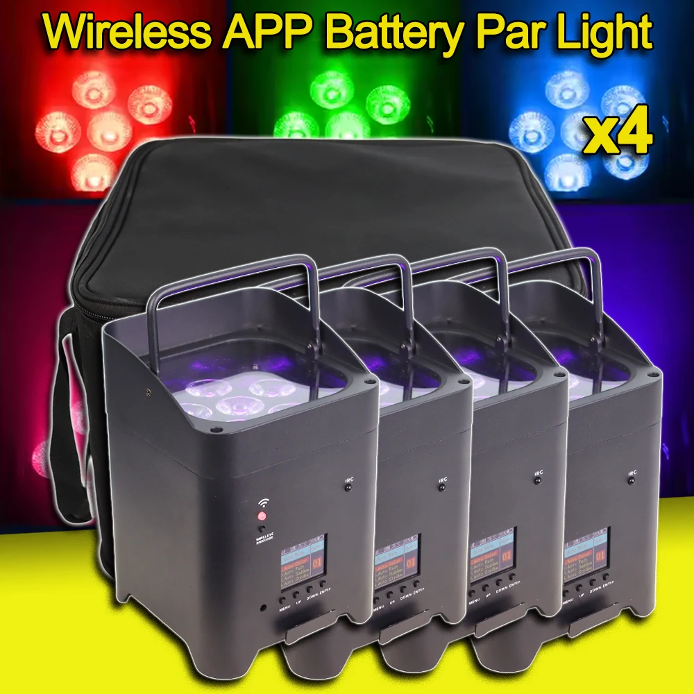

4Pcs/Lot Wireless APP Control DMX 6x18W RGBWA UV 6in1 Battery Powered Wedding DJ Disco Wedding Party LED Parking Lighting