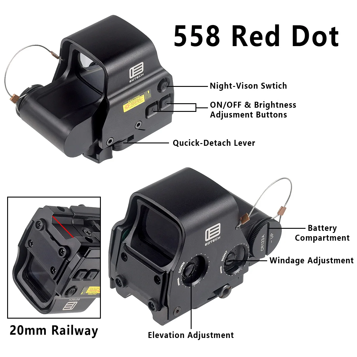 EOTECH G43 G33 G45 3X 5X Magnifier Scope EOTECH 558 Holographic Collimator Red Dot Sight 20mm Rail Hunting Airsfot Optics Scope view 6