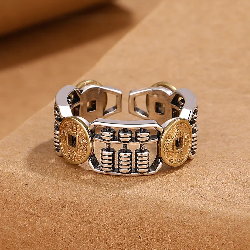 

Ethnic style abacus bead ring for men and women, abundant wealth, personalized antique craftsmanship, adjustable ring opening