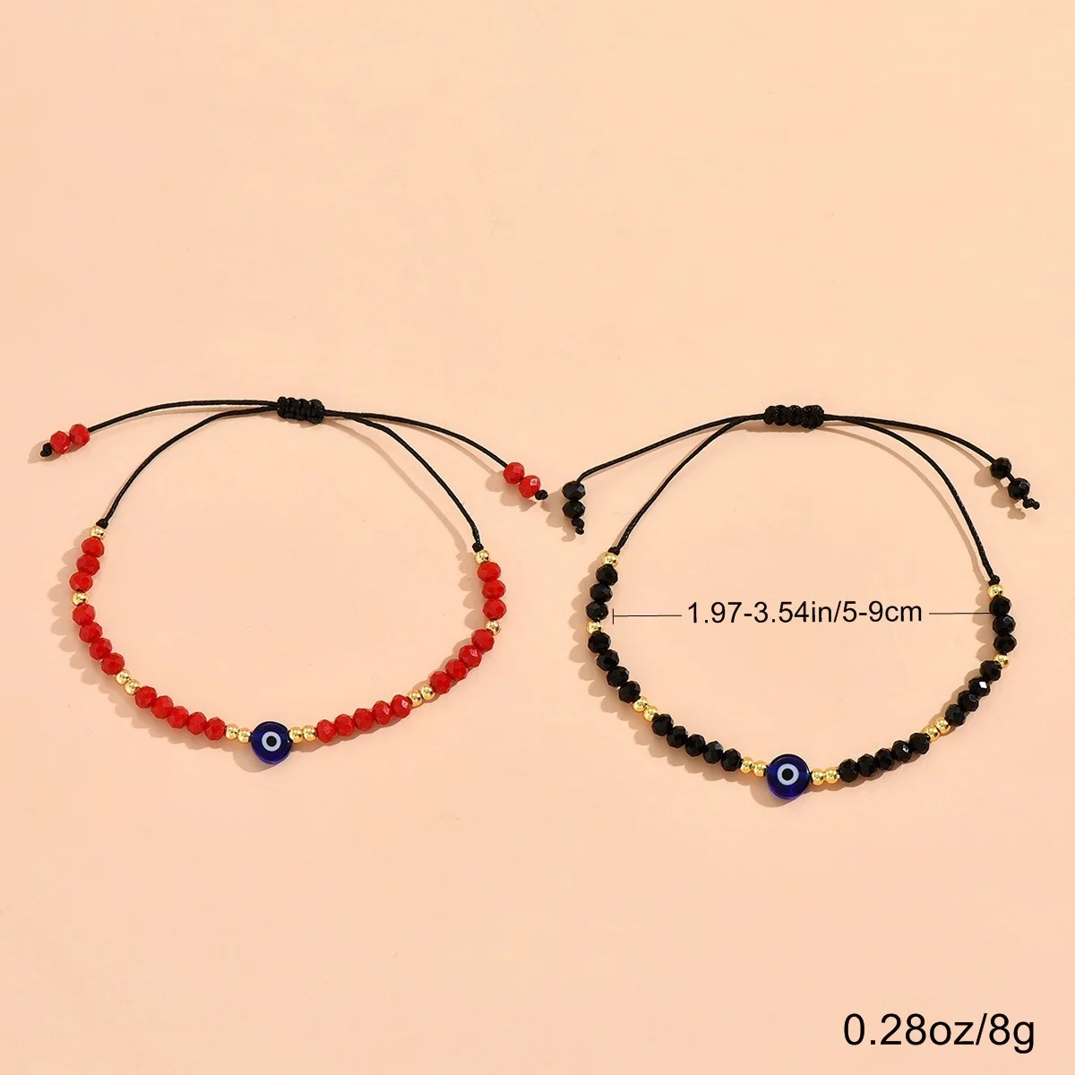 2Pcs/Set Classic Turkish Evil Blue Eyes Couple Bracelets For Women Men Trendy Red Black Crystal Beads Lucky Bangle Charm Jewelry