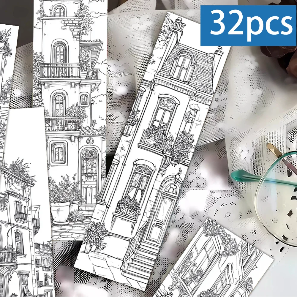 32pcs Colorable European Country Theme Bookmarks,Christmas,Teacher Gift, Back-To-School Holiday Gifts, Creative Artistic Designs