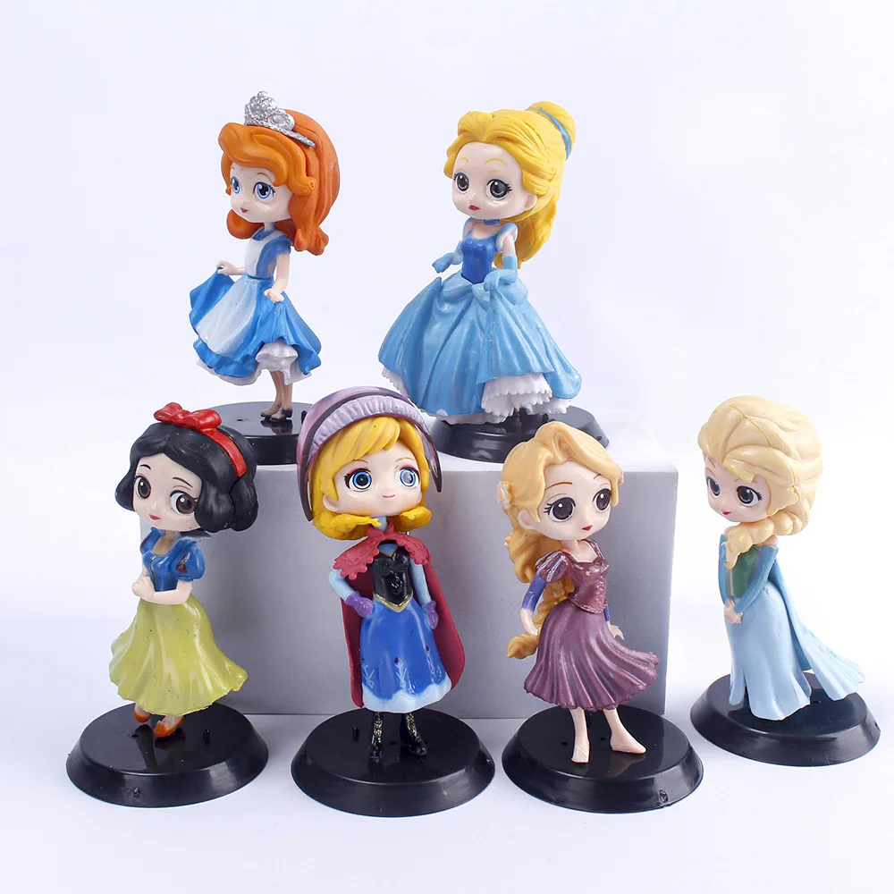 10cm 6pcs/Lot Q Posket Princess Snow White Elsa Anna Rapunzel Jasmine Cinderella Sofia Ariel Mulan PVC Figure Model Toys