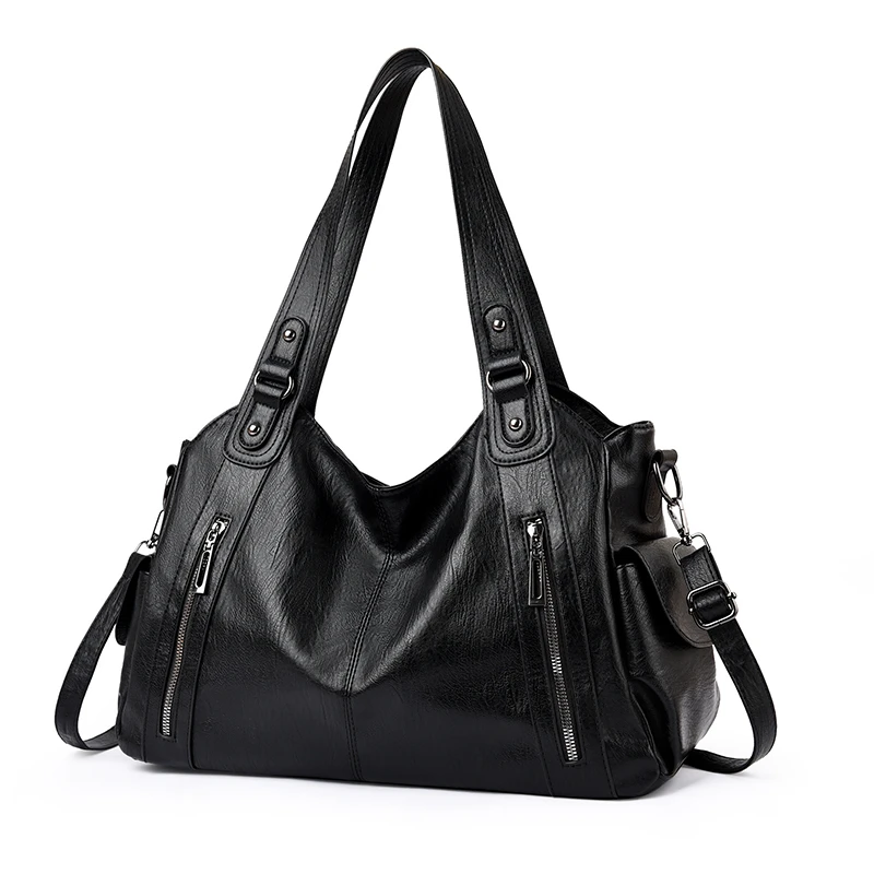 Damen Vintage PU-Leder Handtasche mit mehreren Reißverschlusstaschen, modische Schulter- und Umhängetasche für Arbeit, Alltag und Reisen – Detail 16