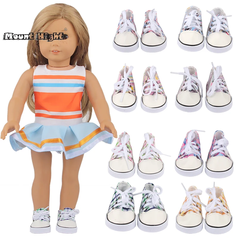 16 Styles 7cm Canvas Doll Shoes Clothes Doll House Accessories Sneakers For 43cm Doll And 18Inch American Doll Children Toy Gift