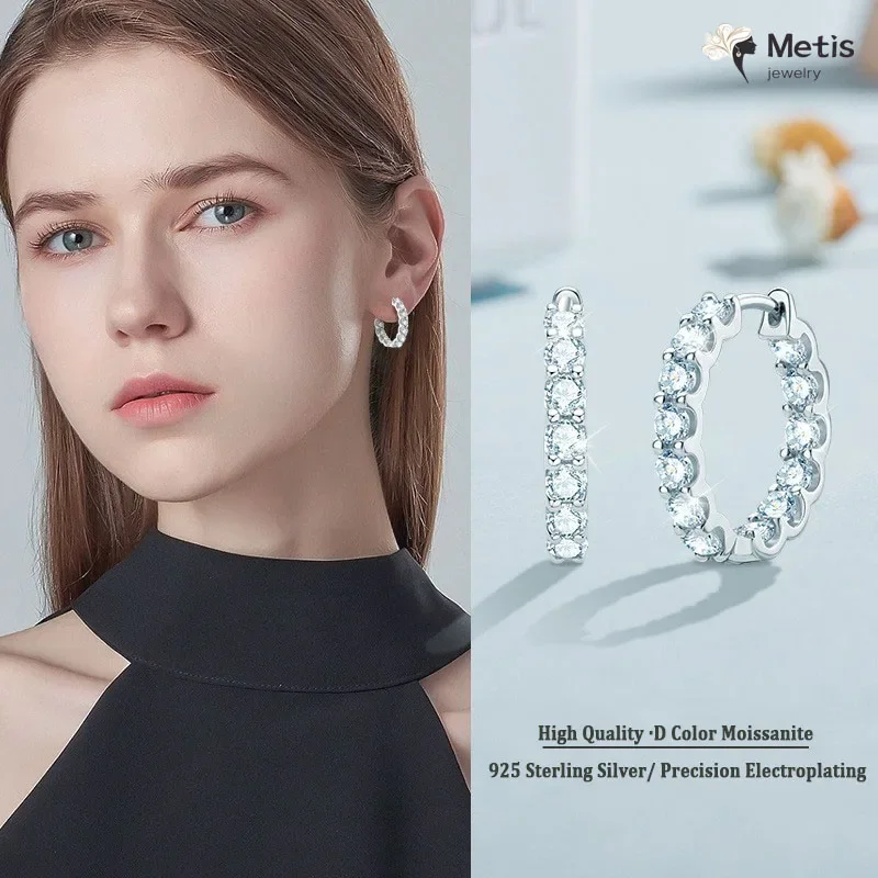 

Metis Moissanite Earrings D Color Round Cut Lab Created Diamond 100% 925 Sterling Sliver Ear Clip for Women Fine Jewelry Gifts