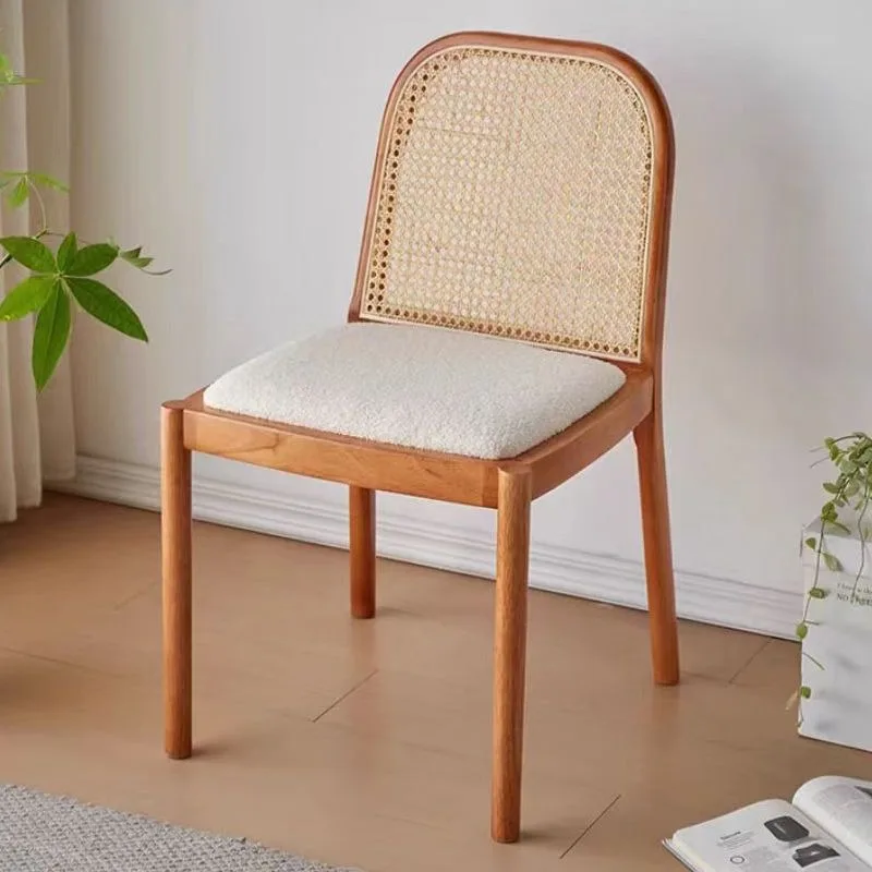 

Solid Wood Dining Chair Scandinavian Rattan Backrest Seat Modern Restaurant Chairs for Living Room Minimalist Home Furniture