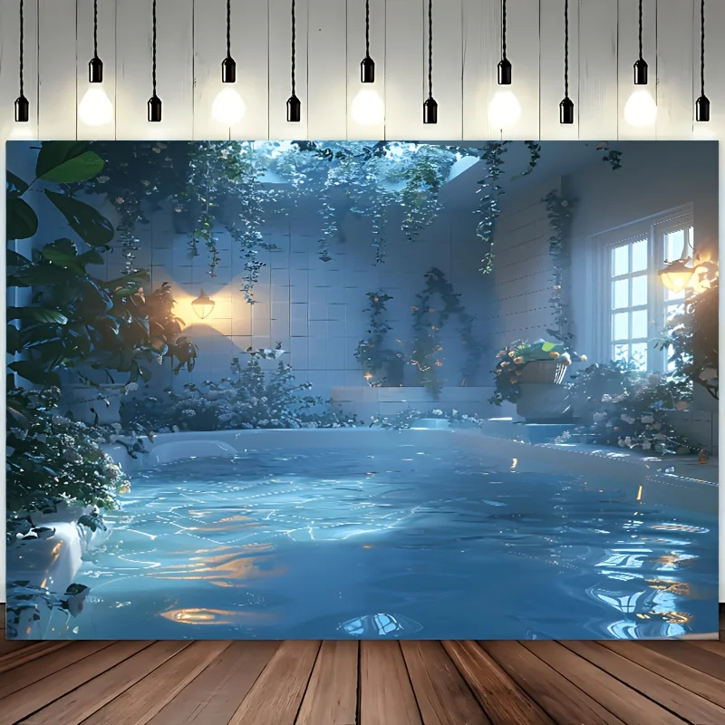 Tapisserie d'art de jardin et de piscine intérieure – Conception naturelle unique pour la décoration moderne de la maison – Ajoute la tranquillité à n'importe quelle pièce