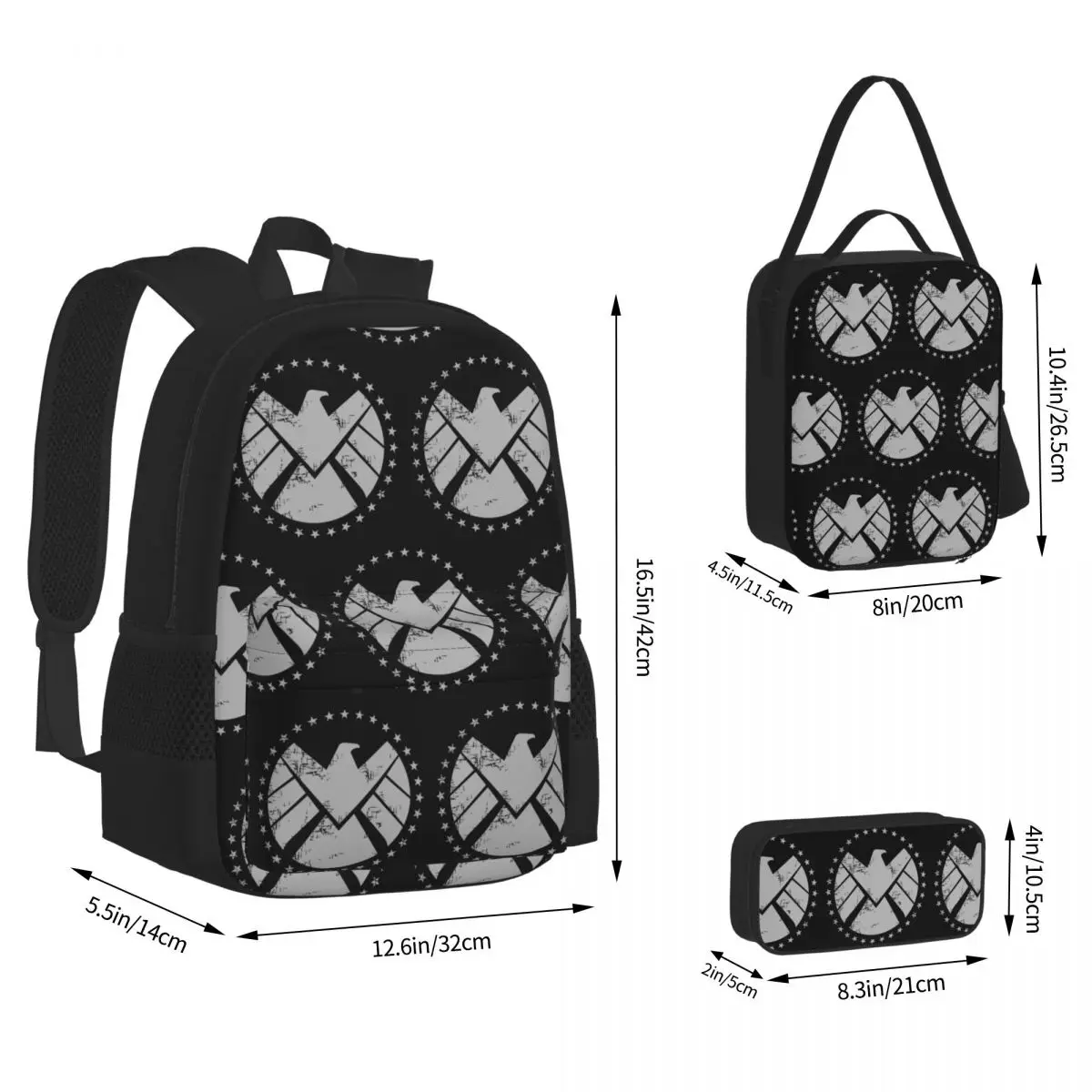 Shield Agent Training Backpacks Kids Bookbag School Bags Rucksack Lunch Bag Pen Bag Three-Piece Set