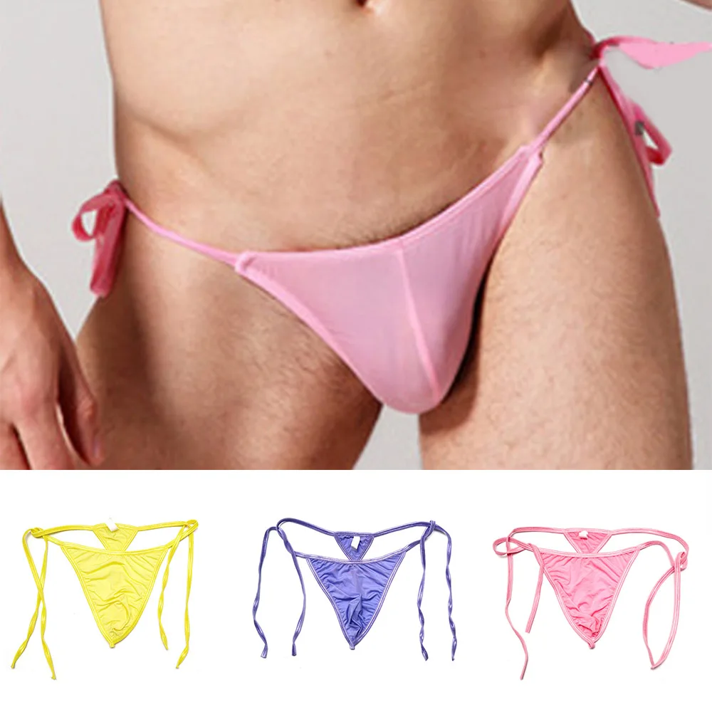 1pc Men's Sexy G-strings Lacing Breathable Low Waist T-back Thongs Bikini Briefs Underwear Underpants Lingerie Man Panties