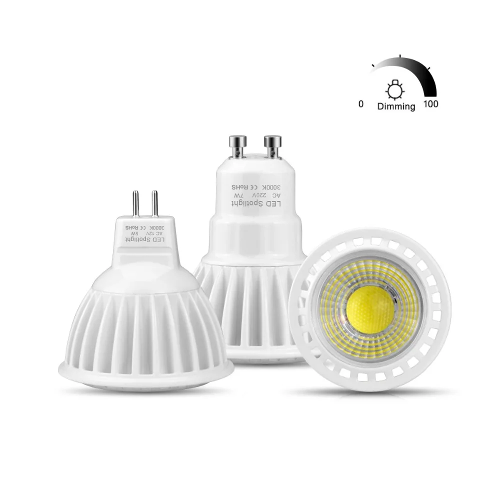 DC 12V 3W 5W 7W MR16 GU10 COB LED Spotlight Dimmable LED Bulb lamp Downlight Aluminum Cool Spot light Table Ceiling light 220V