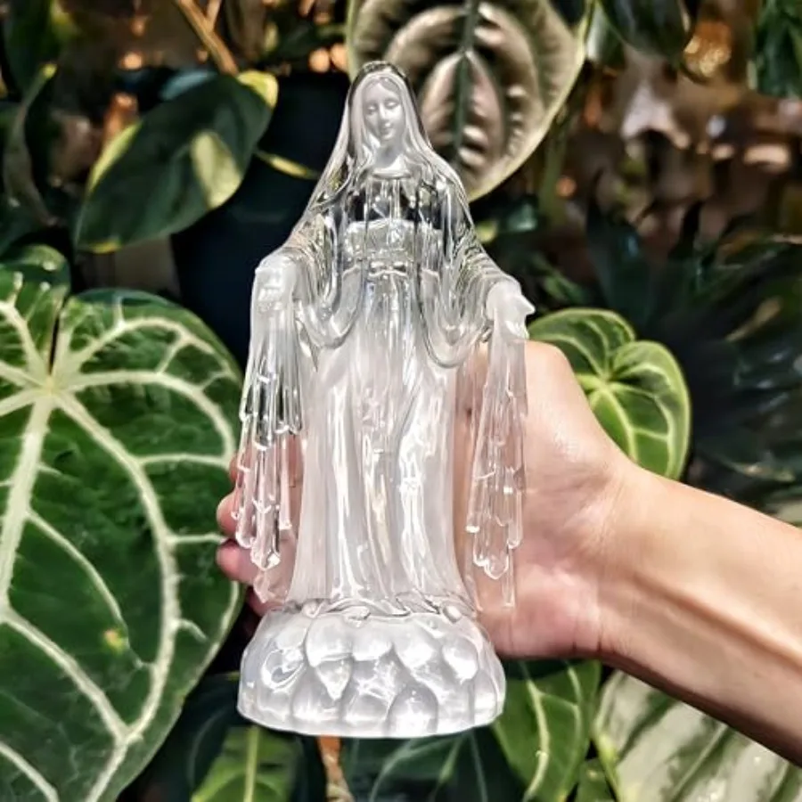 Clear Acrylic Virgin Mary Figurine Statue LED Lighted Our Lady of Fatima Statue Blessed Mother Statues view 6