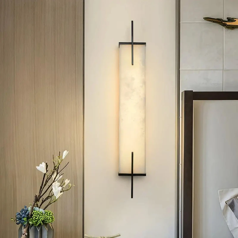 

Modern Marble Wall Light Copper Warm Light LED Wall Lamp Creative Rectangular Light Fixtures for Living Room