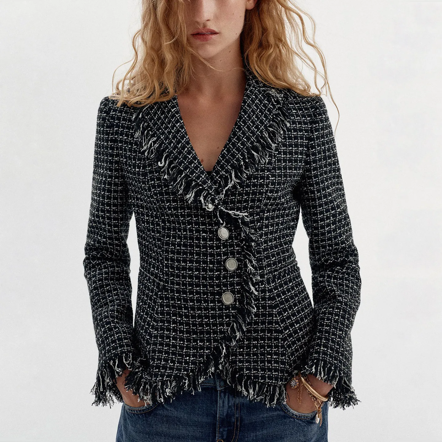 Fashionable Long Sleeve Texture Lapel Coat Women's Autumn Wear ZADATA Standard Fit Outerwear with Frayed Hem Other Material