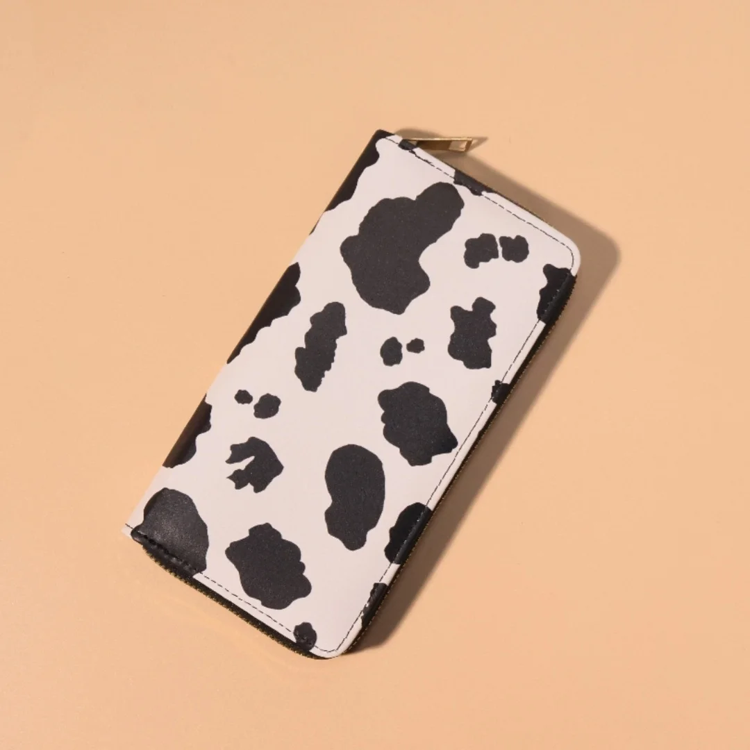 

Fashion trend women's cow pattern black and white avant-garde exquisite long wallet clutch bag
