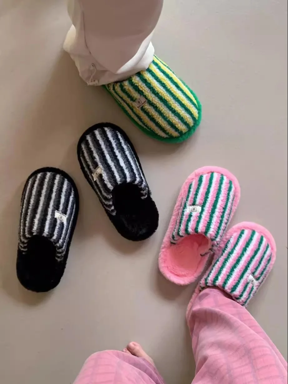 

Домашние хлопковые тапочки для пар, полосатые противоскользящие теплые зимние новые тапочки для мужчин и женщин, домашняя oes, корейская версия, молодежный размер