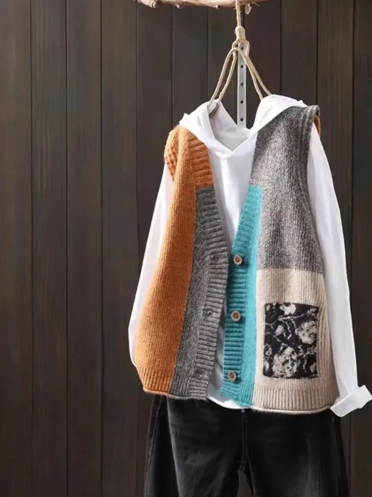 Women's Knitted Vest Sleeveless V-Neck Jacket Spring Autumn Fashion Commute Style Regular Length Single Button Closure Pure C...