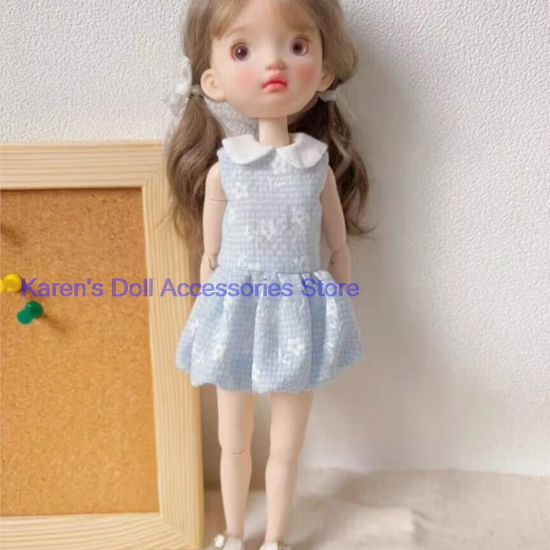 1pcs Floral Bud Skirt Blue and white checkered floral pattern for Blythe/landoudou(Fit for Lulu,ymy24,Ob22,24,26,zone, Jenny)
