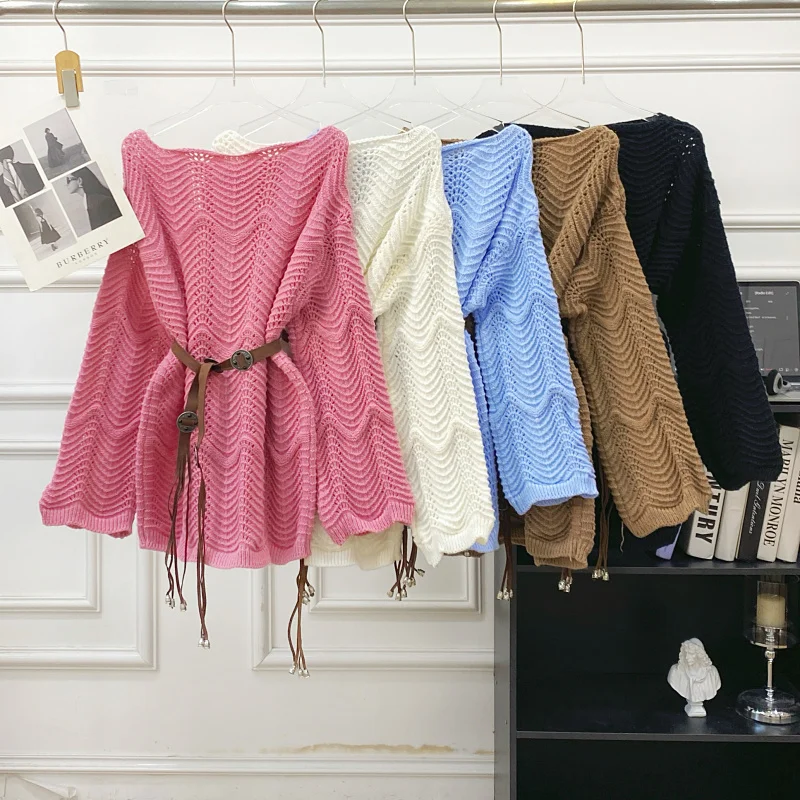 

Korean Sle Chic Autumn Winter Vintage Lazy Stripe Hollow out oulder One oulder Knitwear Warm Comfortable Loose Fit Knit...