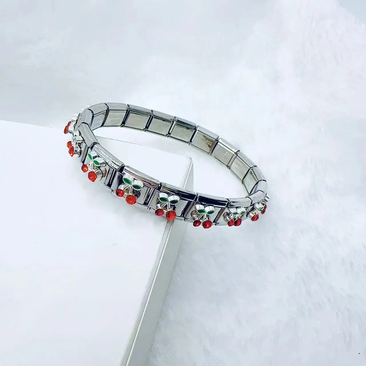

Fashion Cherry Love Heart Italian Charm Stainless steel 9mm Module Retro Bracelet For Women Men New Trendy Vintage Bangle Gifts