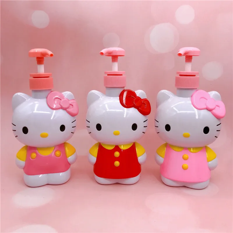 Hello Kitty Soap Bottle Anime Sanrio Empty Press Bottle Kt Model Hand Sanitizer Shower Gel Refill Bottles Bathroom Accessories