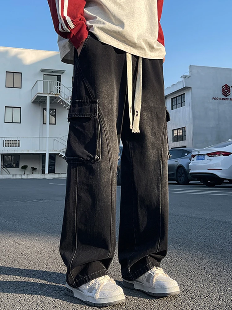 

Джинсы в стиле ретро-американской рабочей одежды, мужские свободные повседневные брюки прямого кроя, модные универсальные брюки из смесового хлопка, осенняя одежда