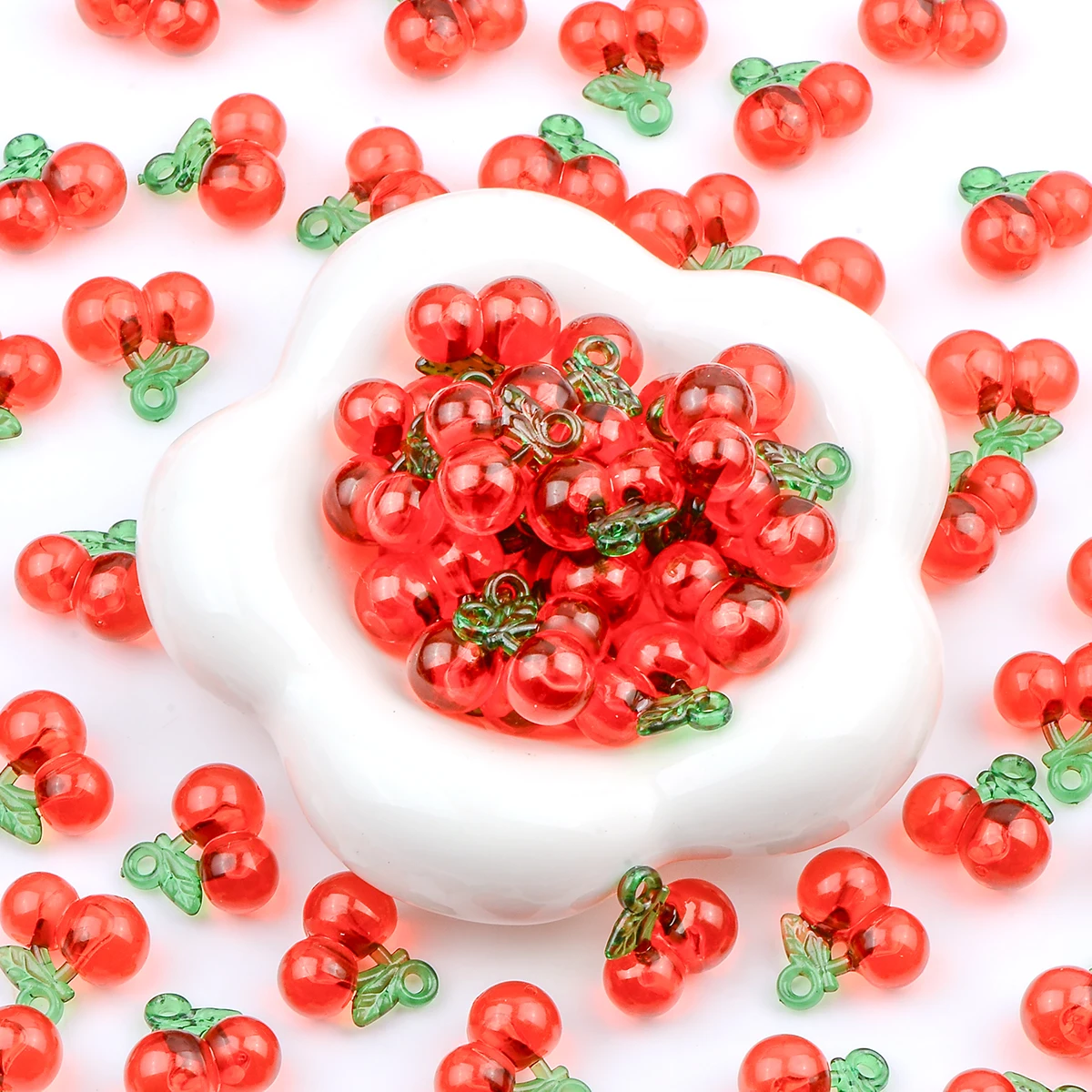 15PCS Cartoon red cherry shaped Acrylic beads creative hand-paint fruit beads for jewelry making DIY phone chain&Pen Accessories