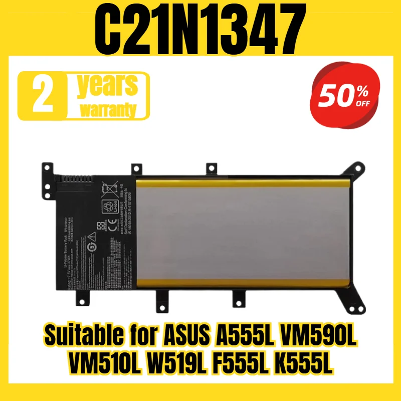 

Suitable for ASUS A555L VM590L VM510L W519L F555L K555L battery C21N1347 notebook battery, new large capacity 7.6V 37Wh
