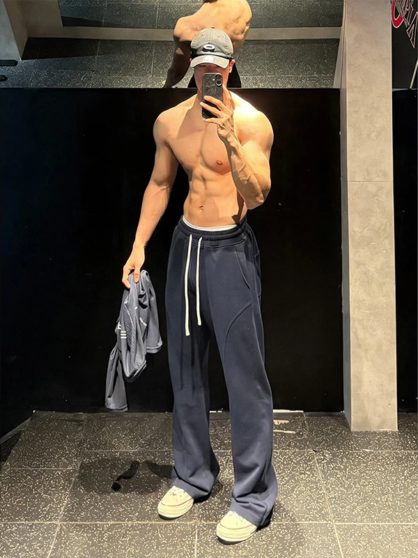 

Slimming American Sle Sports Fitn Sweatpants Men's k Blue Casual Straight Leg Pants Spring Season Faion Trousers