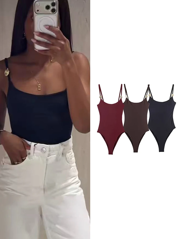 TFMLN Modischer ärmelloser Bodysuit für Damen – Elegante, einfarbige, figurbetonte Stretch-Tops für Damen – Neuheiten für den Sommer 2026 – Schicke Party-Trägertops