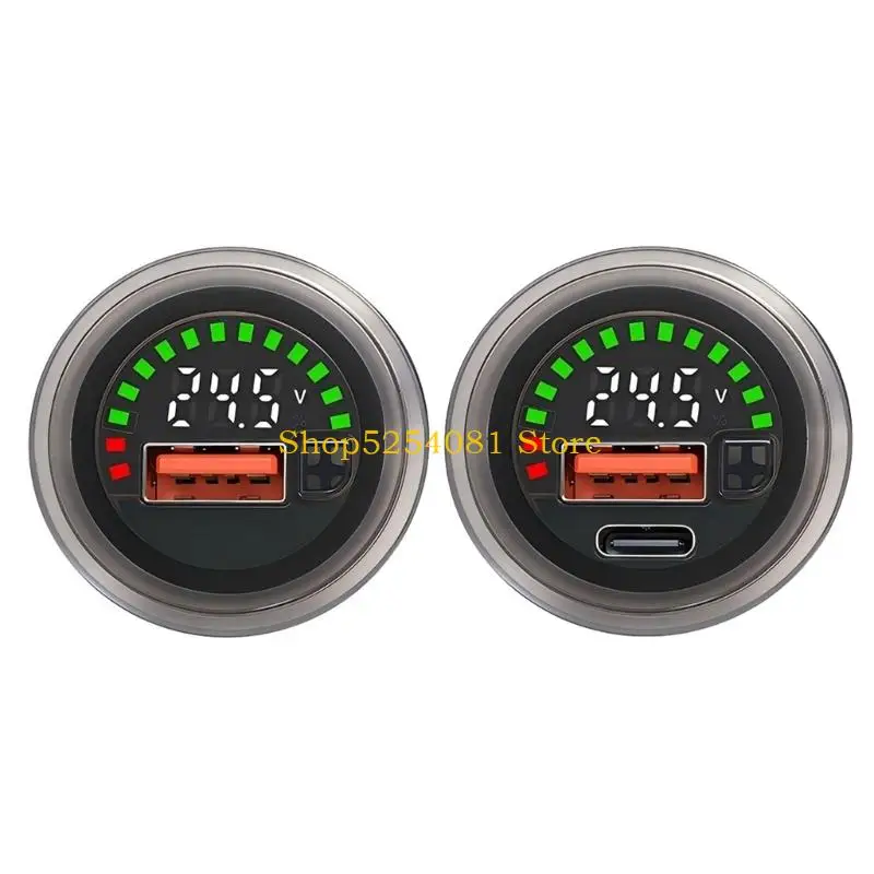 AXYC Round Direct-Current Voltmeter with USB-A Port Compact for Battery Monitoring
