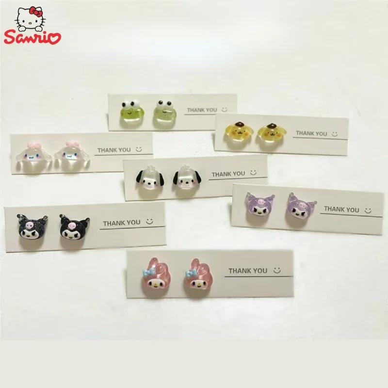 

Sanrio Fine Sparkling Earstuds Cute Kuromi HelloKitty Sweet Girl Heart Ear Clip Cartoon Pacha Dog Transparent Silver Earrings