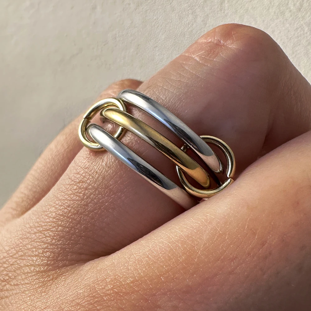Minimalist Two-color Design Stackable Rings For Women Stainless Steel Three-pieces Size 5-13 Spinelli Kilcollin Ring Jewelry New